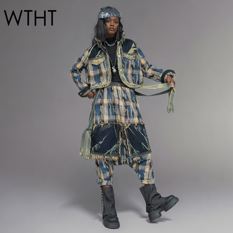 Patchwork Jean Jacket - WTHT moda mujer Irregular Patchwork solapa