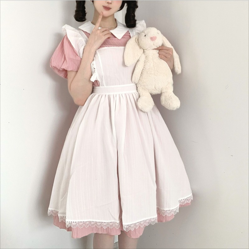 Vintage Fashion Dresses - Vestido largo de sirvienta rosa y
