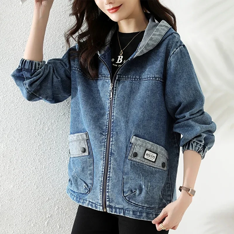 Patchwork Jean Jacket - Nuevo abrigo vaquero femenino con cremallera