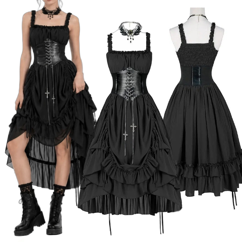 Vintage Fashion Dresses - Vestido Gótico para Mujer, Estilo Corsé,