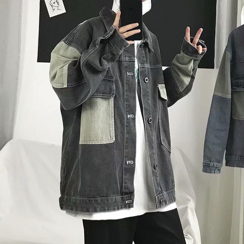 Patchwork Jean Jacket - Chaqueta vaquera oversize informal para hombre
