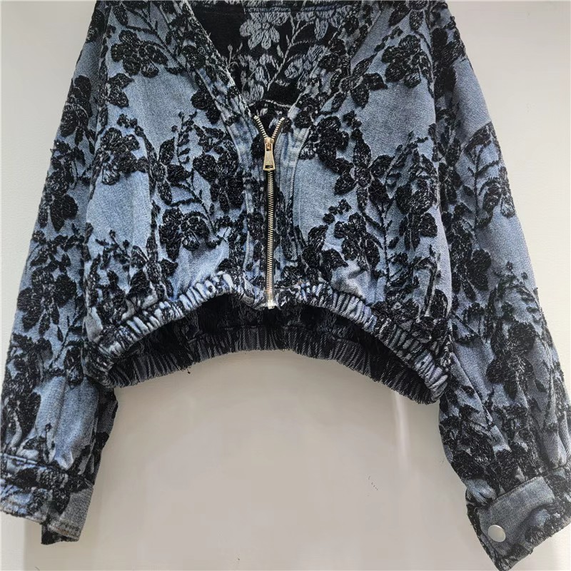 Patchwork Jean Jacket - Chaqueta vaquera corta de jacquard a