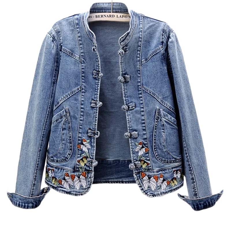 Patchwork Jean Jacket - Chaqueta Vaquera Bordada para Mujer, Primavera