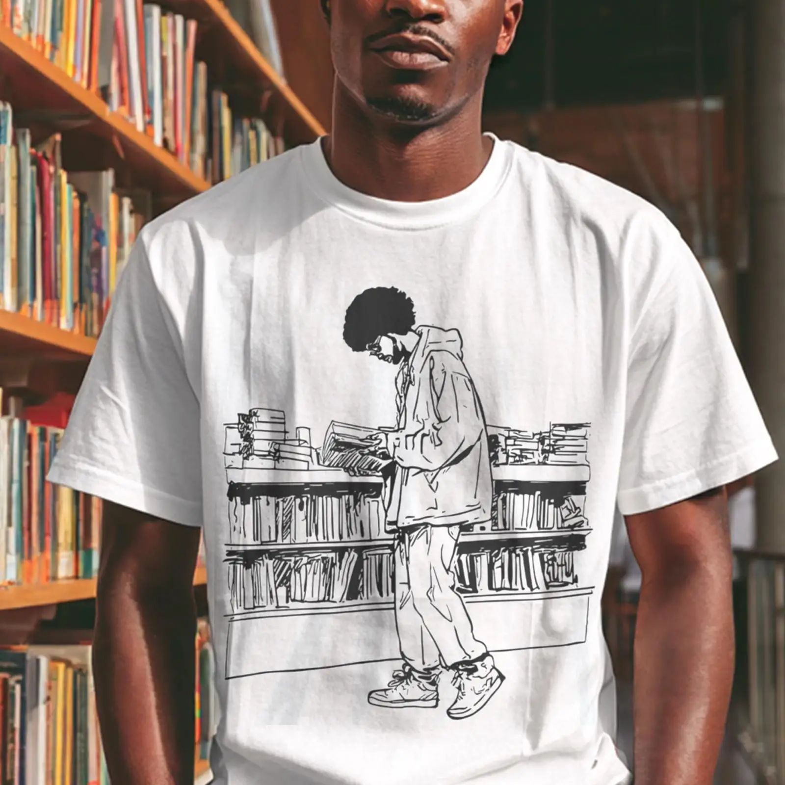Vintage Fashion Library - Camiseta de Hombre Afro Leyendo en
