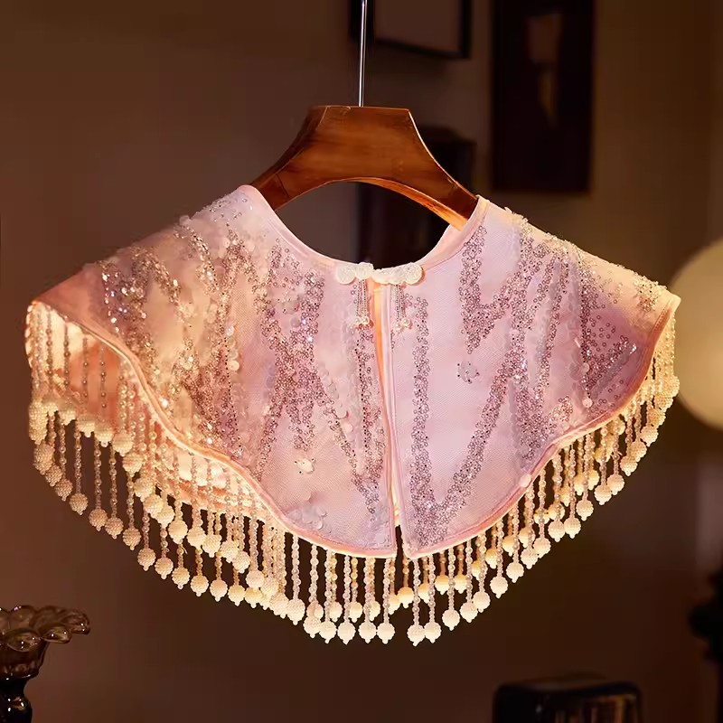 Vintage Fashion In Chinese - Pashmina con borlas y cuentas de