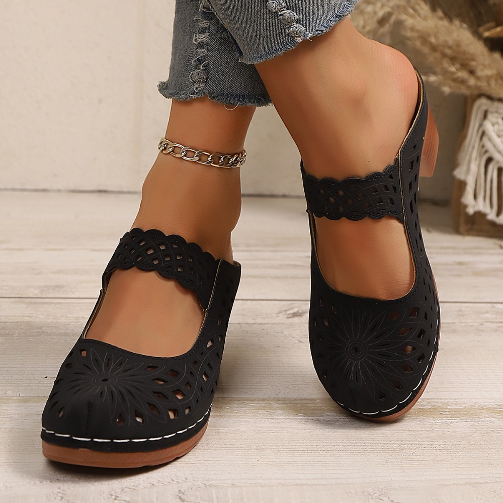 Mules de tacón grueso con dise - Vintage Fashion Dresses reseña y precio