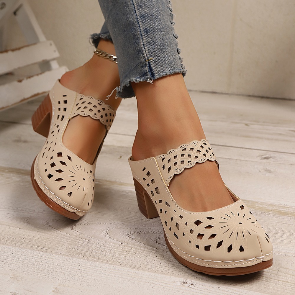Mules de tacón grueso con dise - Vintage Fashion Dresses reseña y precio