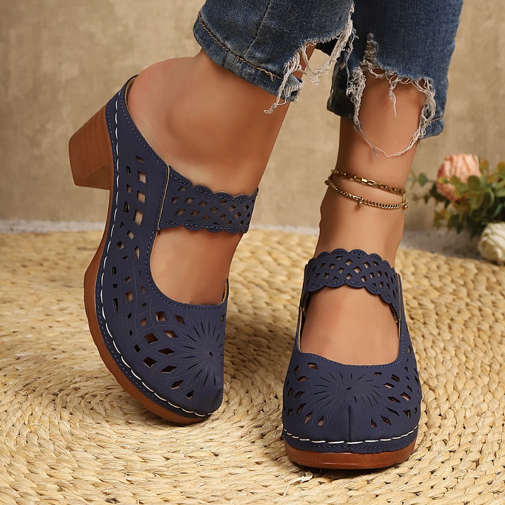 Mules de tacón grueso con dise - Vintage Fashion Dresses reseña y precio